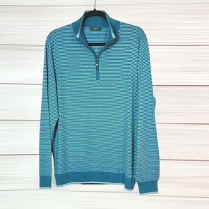 Saks Fifth Avenue Blue Striped Sweater Quarter Zip Silk Cotton Men’s L